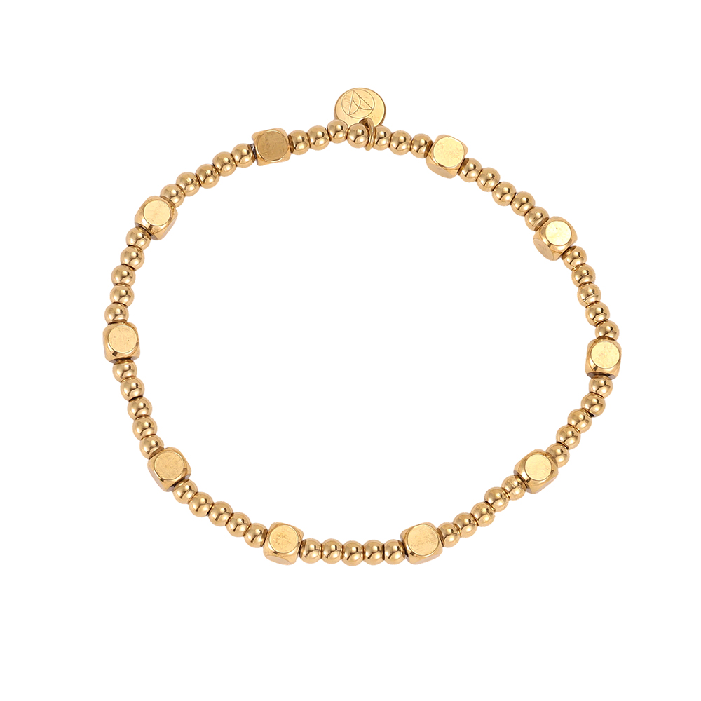 Stainless steel bracelet with elastic beads and cubes
