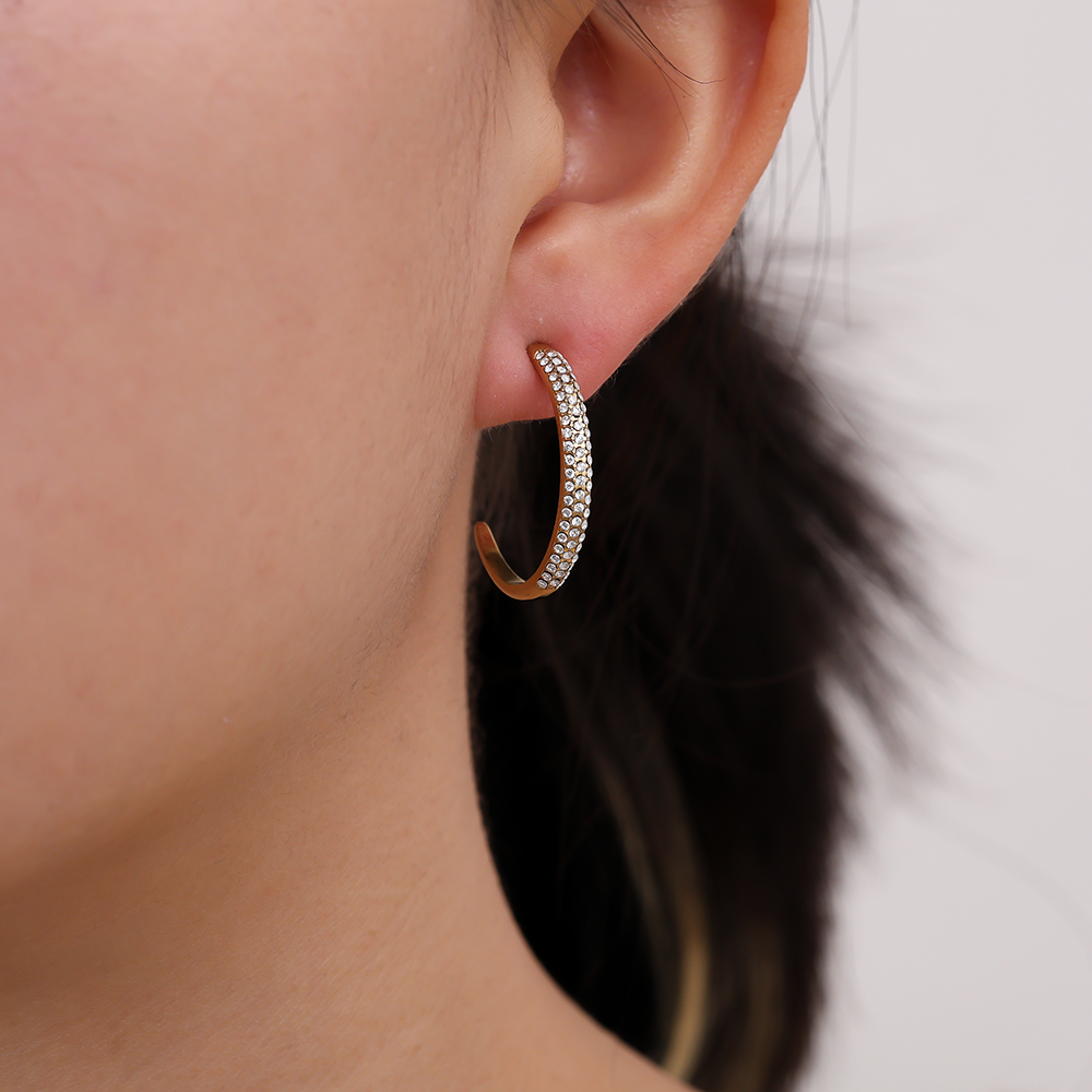 Stainless steel earrings 24mm Half Diamond Hoop