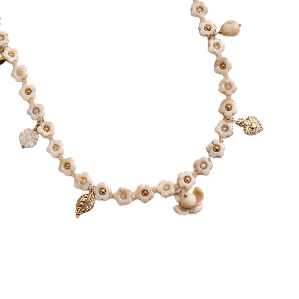 Stainless steel necklace 90cm resin flower necklace with charms