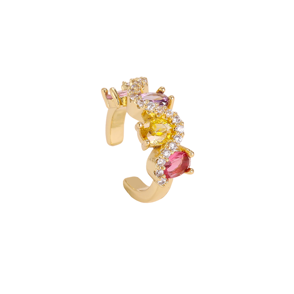 Gold-plated ear cuffs, 15mm, with lots of oval-shaped cubic zirconia