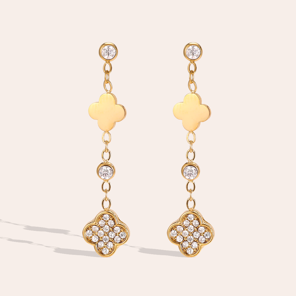 Stainless steel earrings, 33 × 12 mm, shamrock