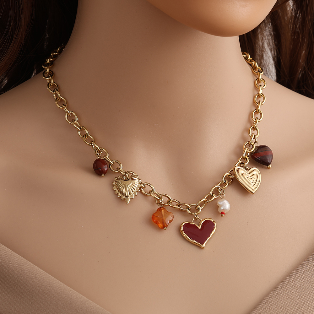 Stainless steel necklace 40cm Red Heart And Charms