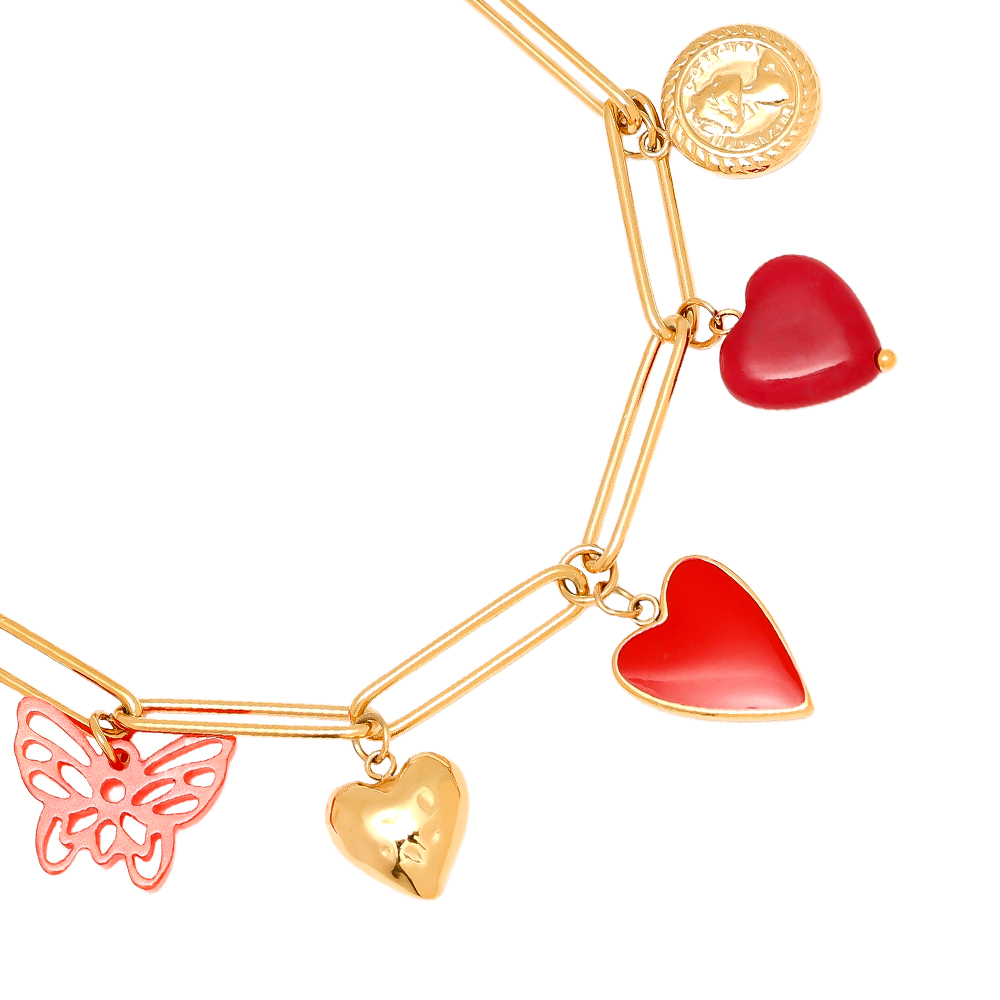 Stainless steel bracelet 21cm Red Charms