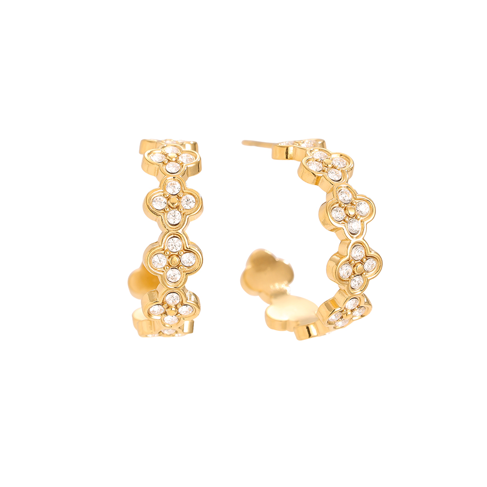 Stainless steel earrings 2.5cm Diamond Lucky Flower Hoop