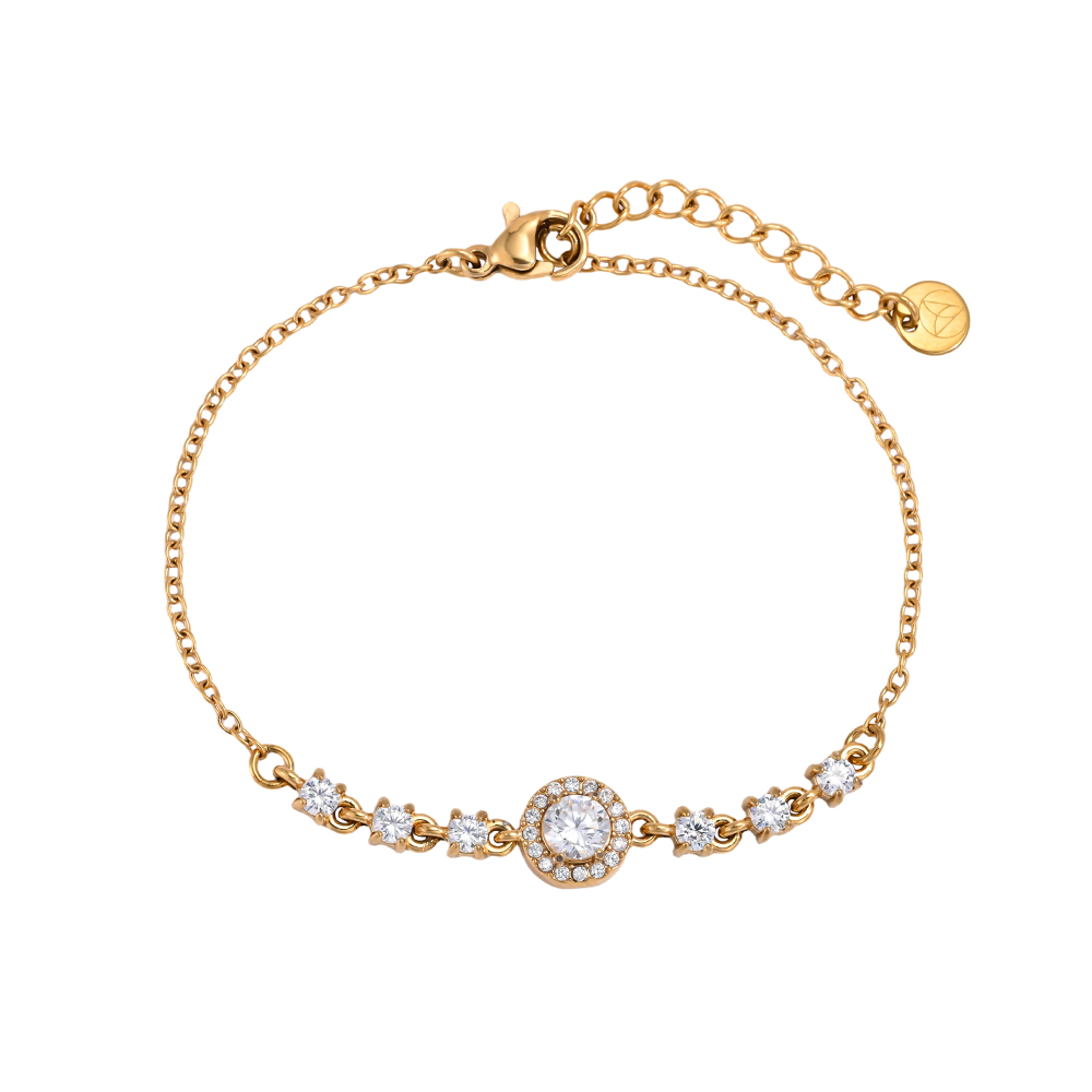 Stainless steel bracelet, 17 cm, with sparkling cubic zirconia
