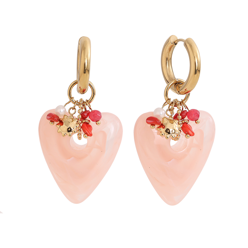 Stainless steel earrings 60*30mm acrylic heart freshwater pearls