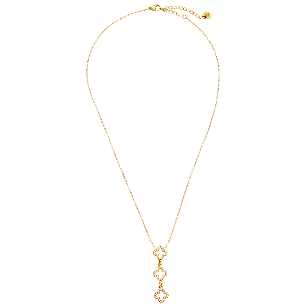 Stainless steel necklace 39cm Three Diamond Luckly Flowers