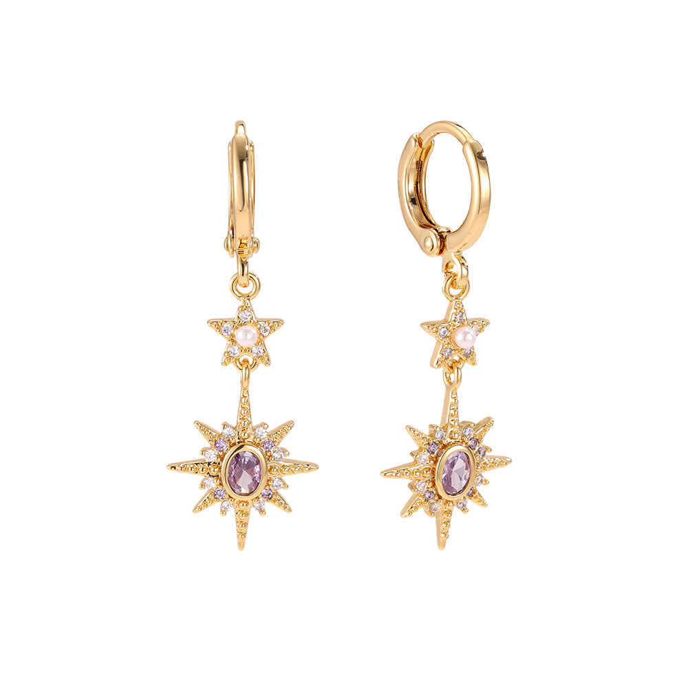Gold-plated earrings, 36mm, purple zirconia