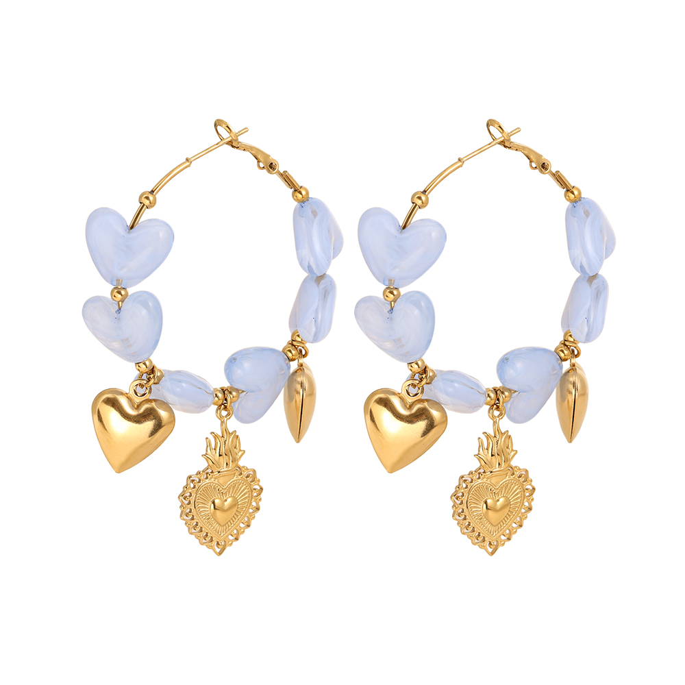 Stainless steel earrings 65mm Acrylic Hearts Hoop