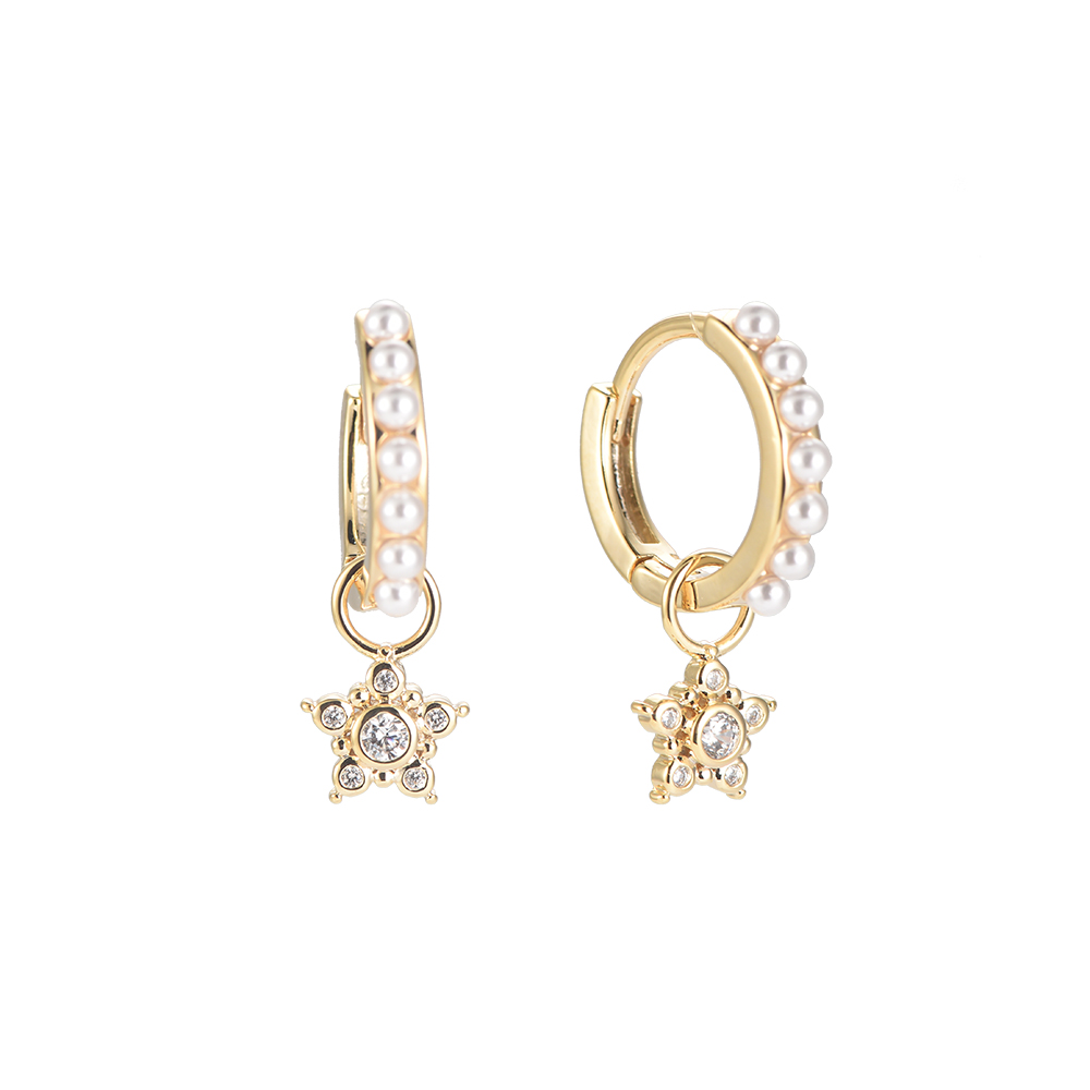 Gold-plated Pointed Star &amp; Pearl Hoop earrings