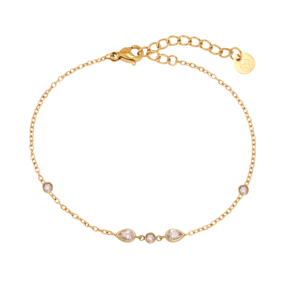 Stainless steel bracelet, 17 cm, with teardrop-shaped cubic zirconia