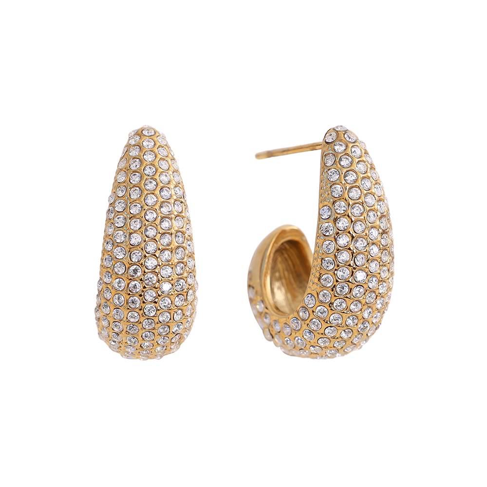 Stainless steel earrings, 20 mm, fully set with cubic zirconia 