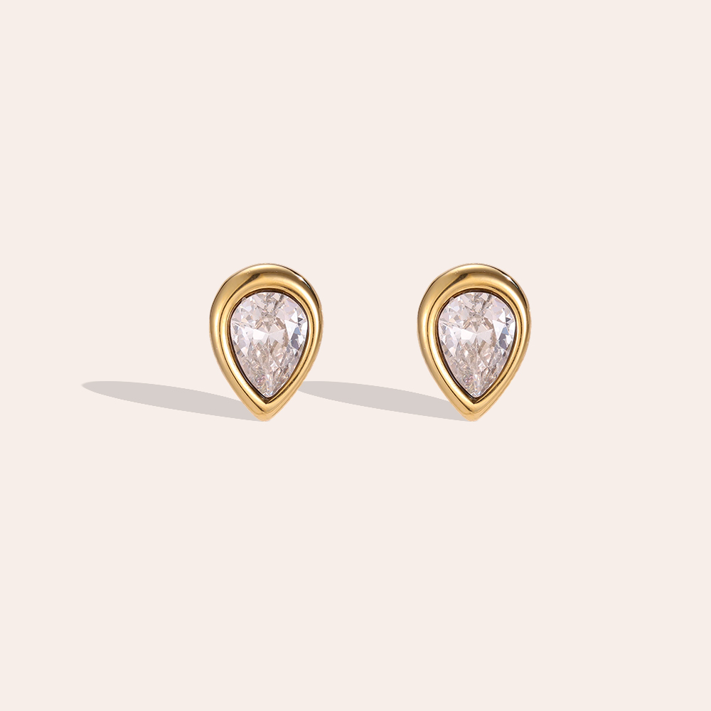 Stainless steel earrings, 10.6mm teardrop-shaped cubic zirconia