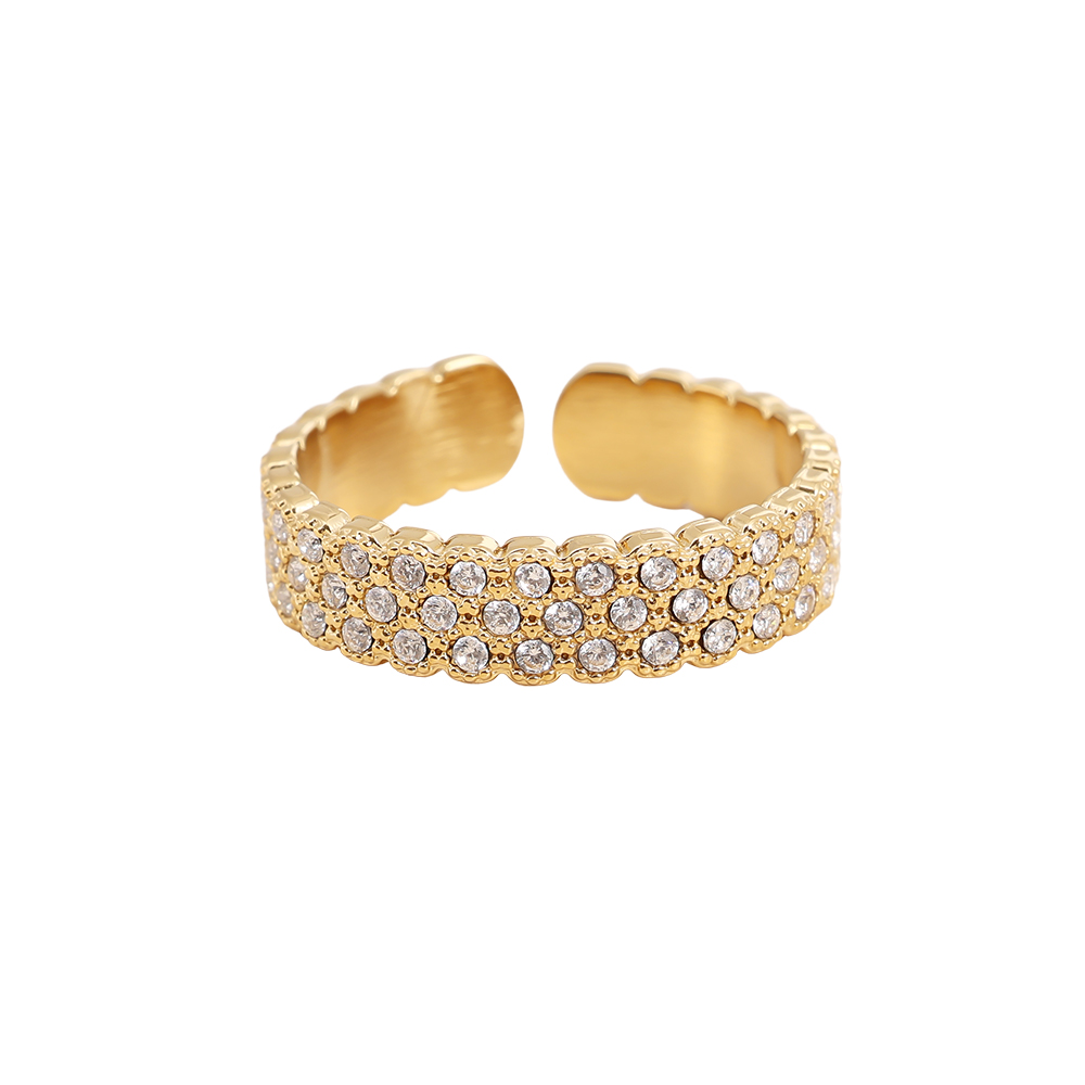 Stainless steel ring, adjustable, set with many small, sparkling cubic zirconia stones