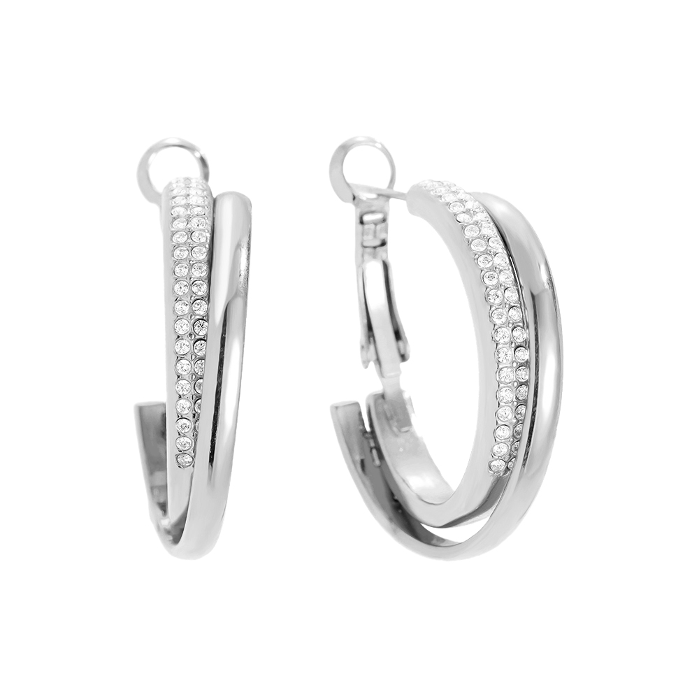 Stainless steel earrings 3cm Fine Diamond Hoop