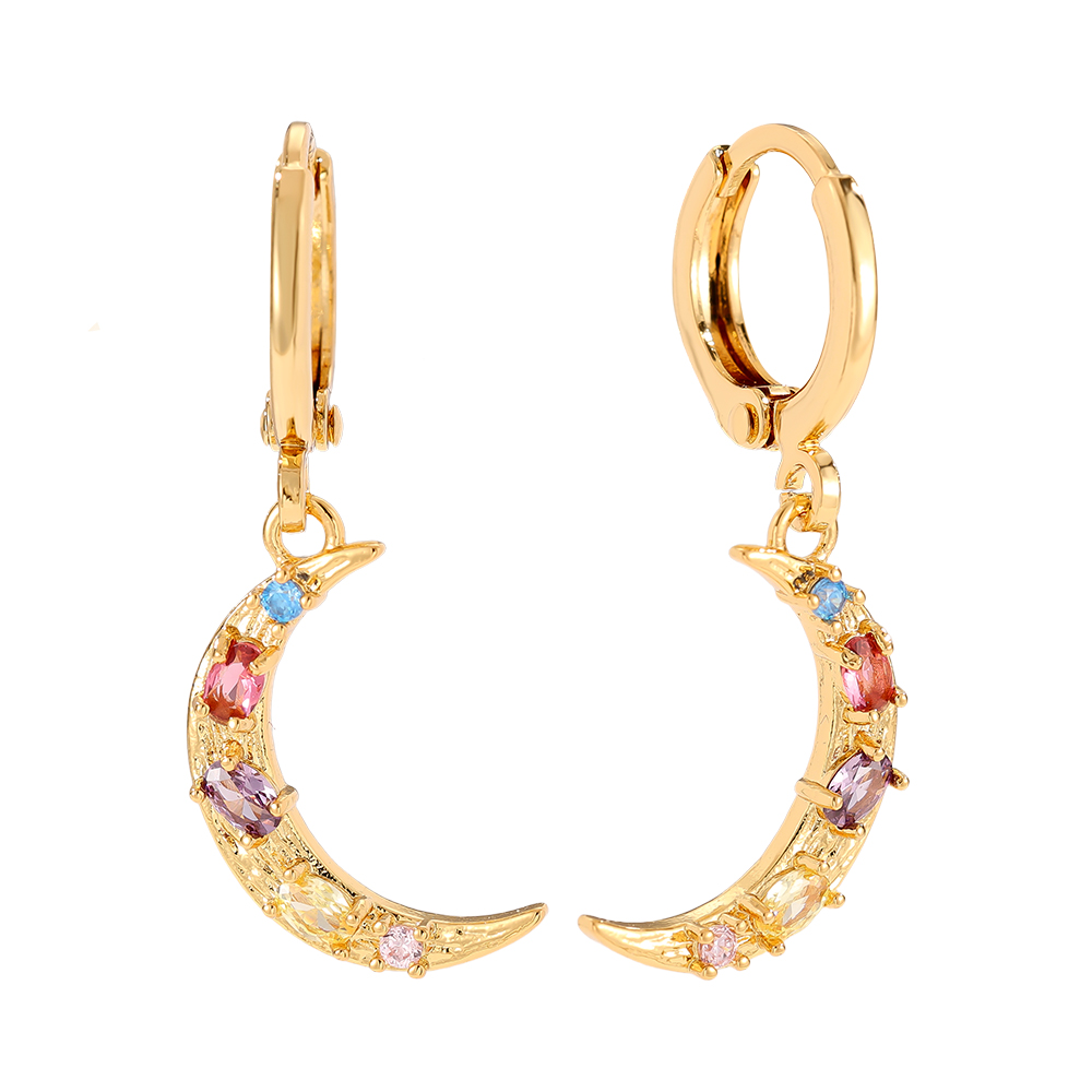 Gold-plated earrings 3cm Diamond Moon