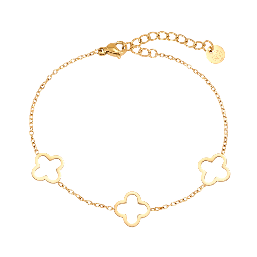 Stainless steel bracelet, 17 cm, simple shamrock design