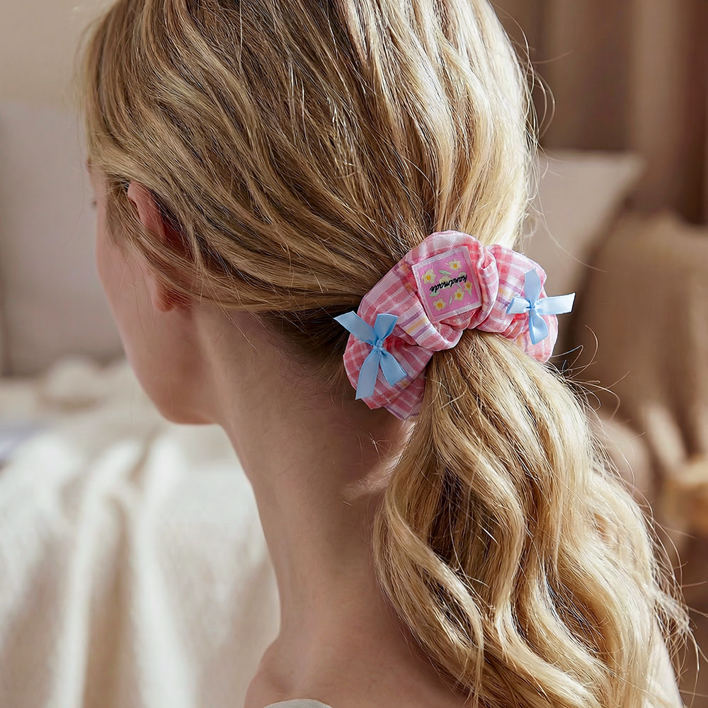 12*60mm checkerboard stiff bow scrunchie   