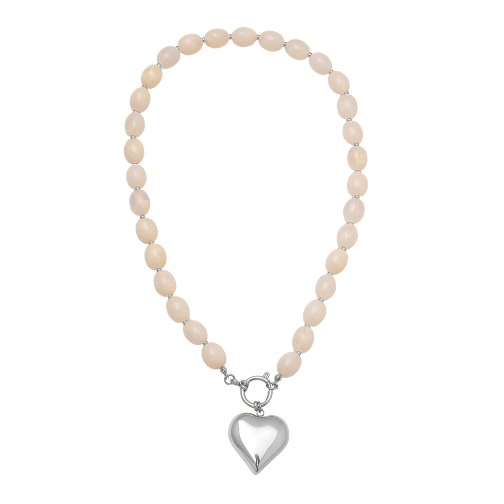 Stainless steel necklace 48cm Heart In Acrylic Pearl
