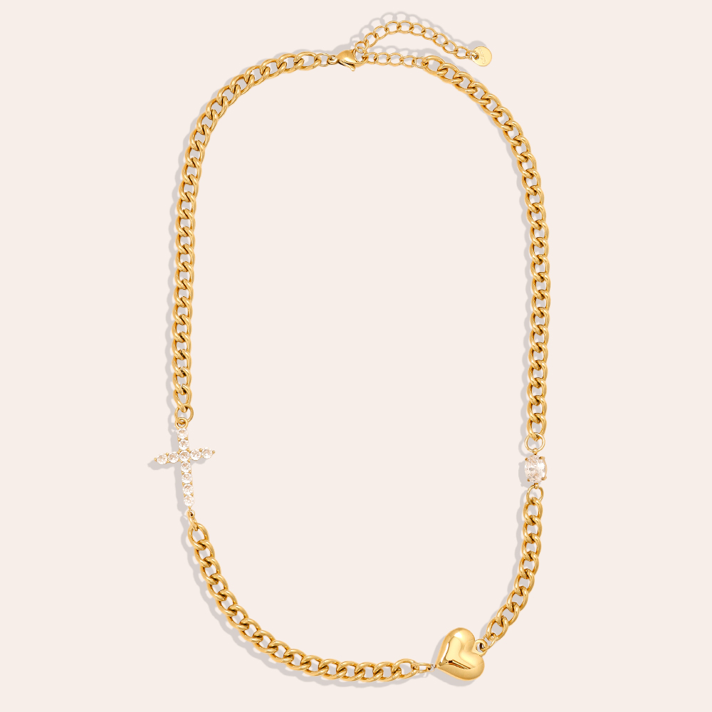 Stainless steel necklace 45cm Heart And Diamond Cross