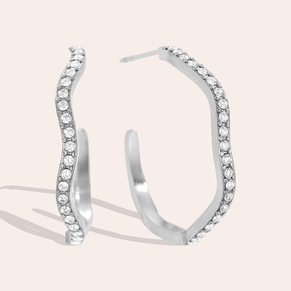 Stainless steel earrings 2.3cm Diamond Half Hoop