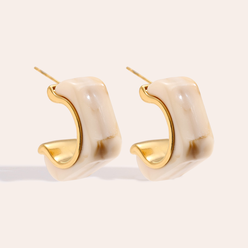 Stainless steel earrings 25mm Cube Half Hoop Resin
