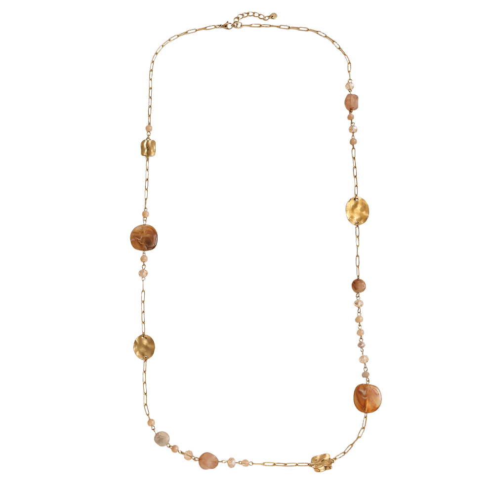 Stainless steel necklace 101cm crystal platelet and gold platelet