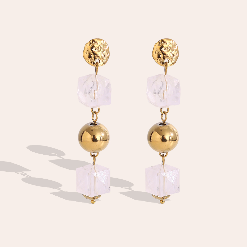 Stainless steel earrings 6cm Acrylic and gold beads