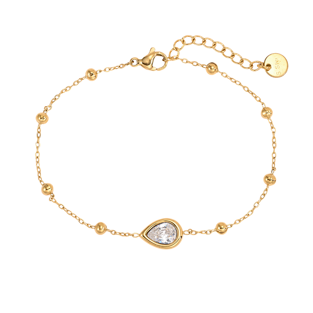 Stainless steel bracelet, 17 cm, with teardrop-shaped cubic zirconia