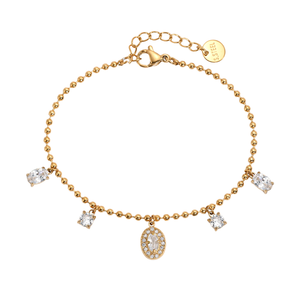 Stainless steel bracelet, 17 cm, featuring sparkling mixed zirconia stones  