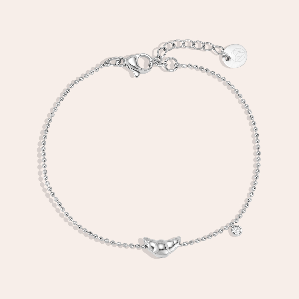 Stainless steel bracelet, 17 cm, Mini Crossant, cubic zirconia