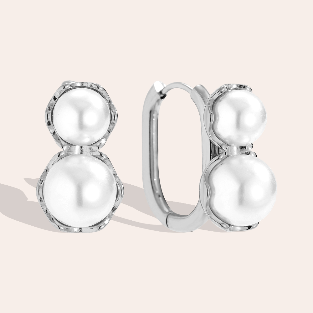Stainless steel earrings 20mm double pearls