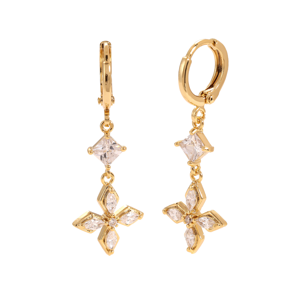 Diamond Shape Flower Gold-plated Earrings