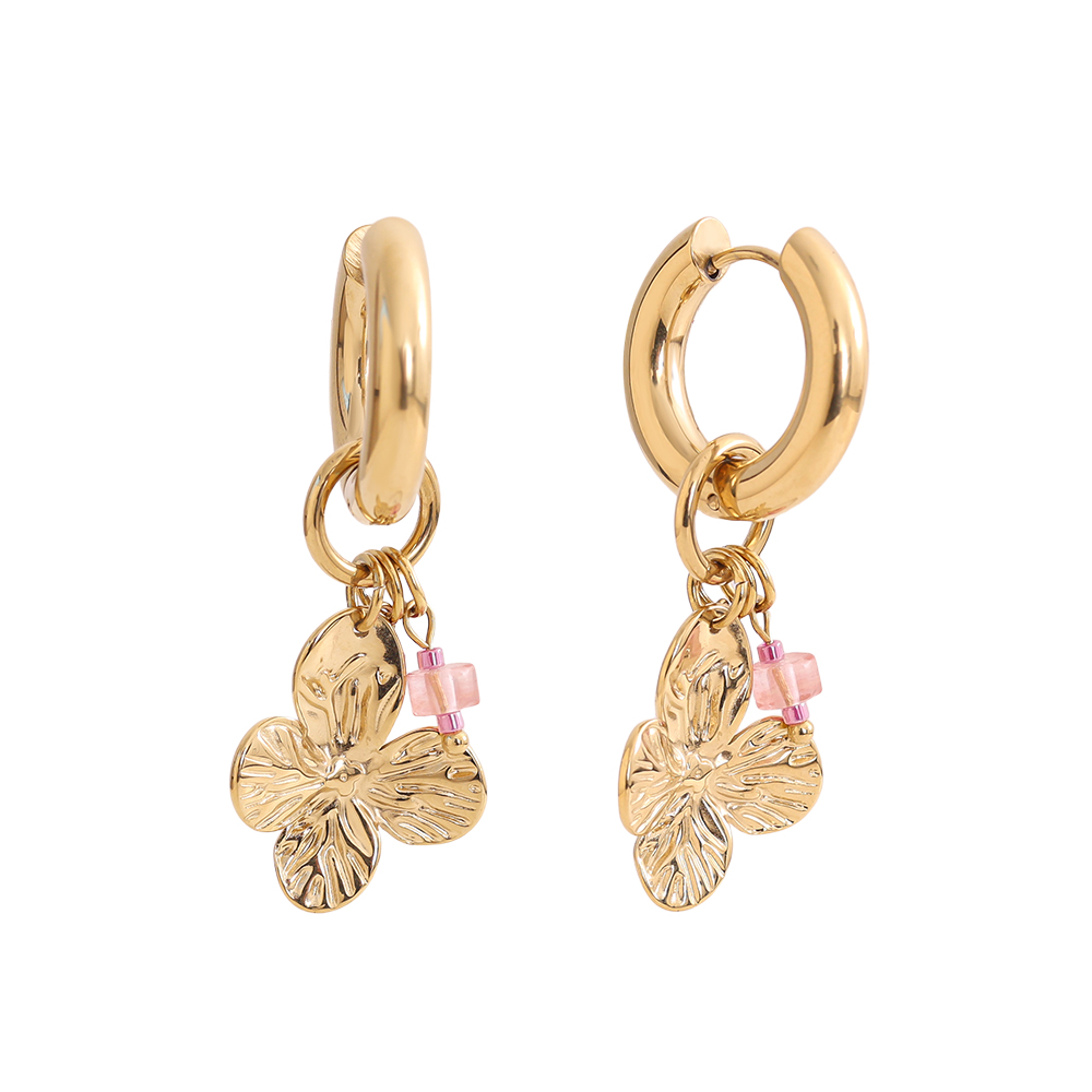 Stainless steel earrings 45mm flowers freshwater pearls and natural stone