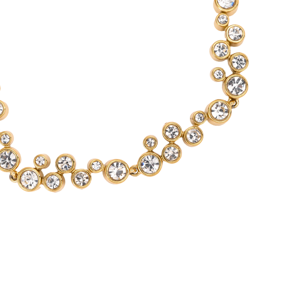 Stainless steel bracelet, 17 cm, with lots of round cubic zirconia stones