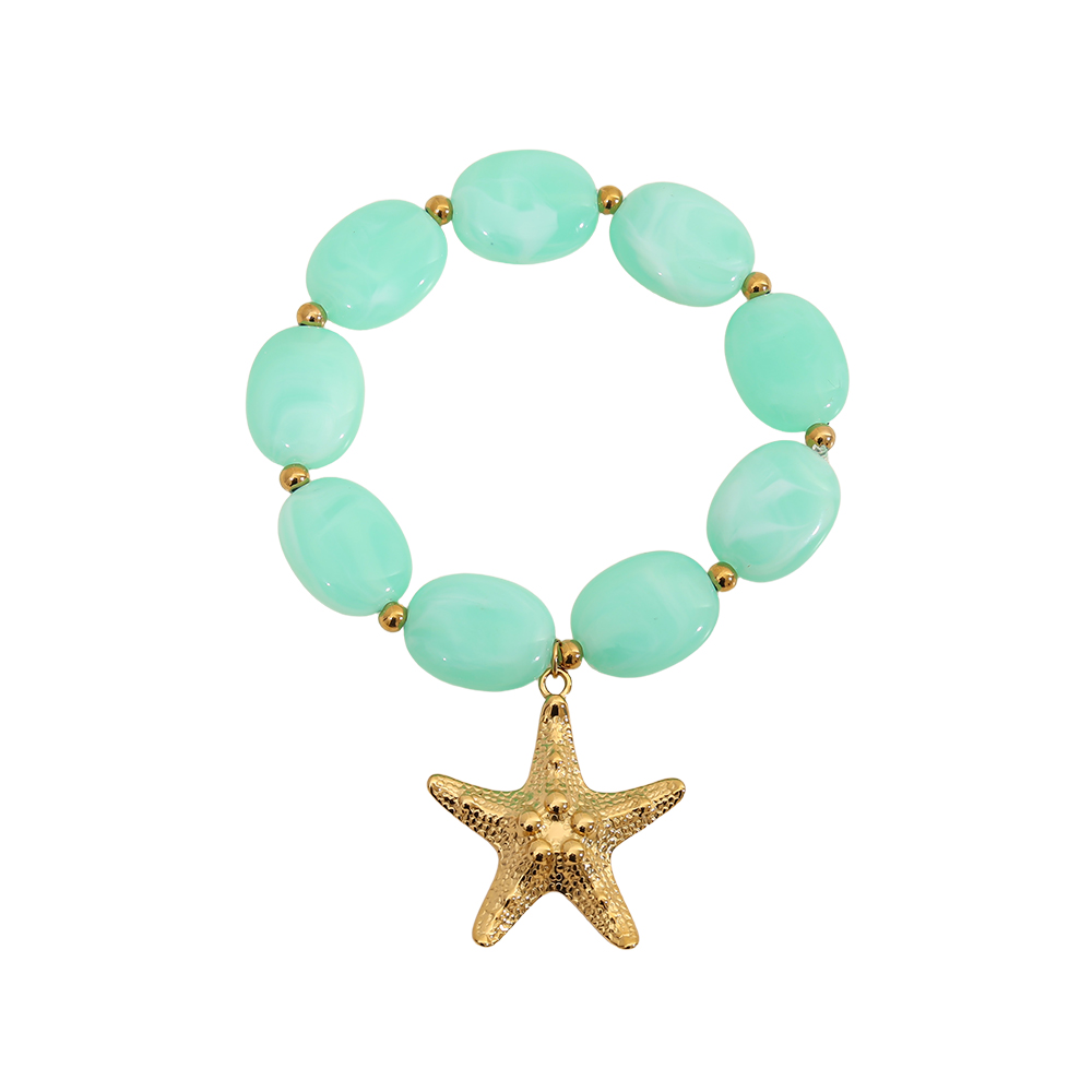 Stainless steel bracelet Elasticated golden starfish and acrylic