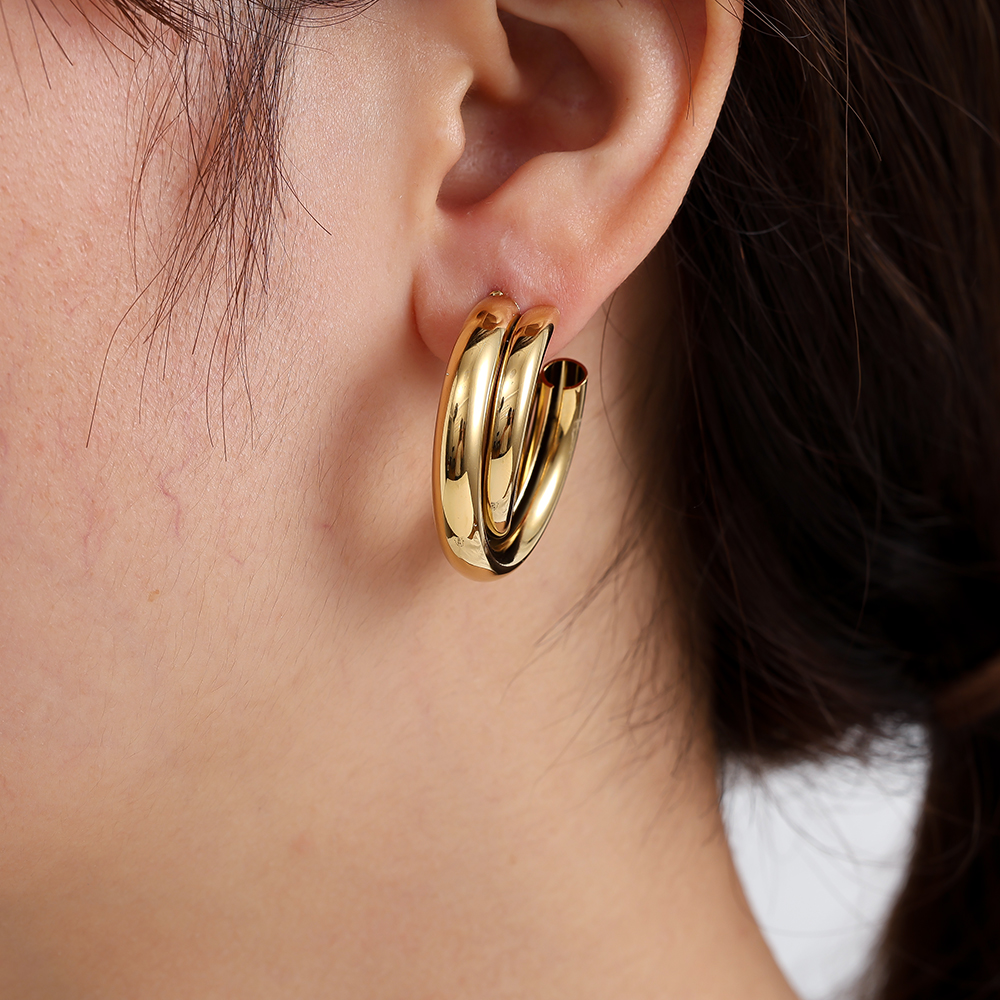 Stainless steel earrings 28mm Two Hoop
