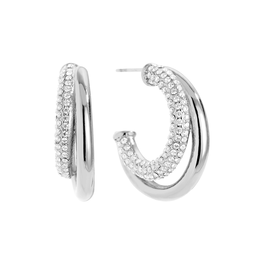 Stainless steel earrings 35mm Fine Diamond Hoop