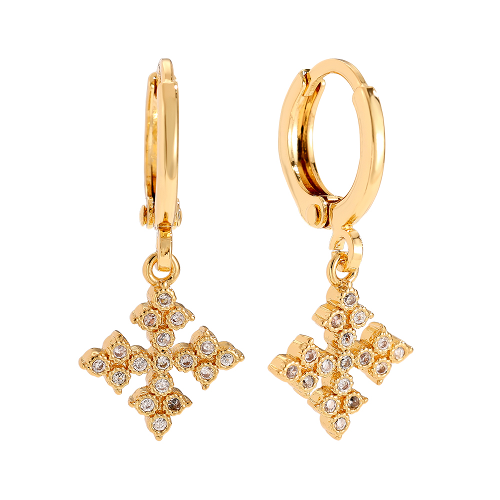 Gold-plated earrings 2.6cm Diamond Cross