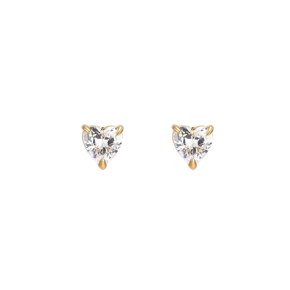 Stainless steel earrings, 5.8 mm, cubic zirconia, heart-shaped
