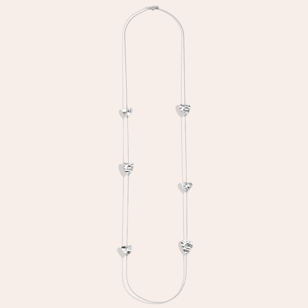 Stainless steel necklace, 100 cm, flat heart
