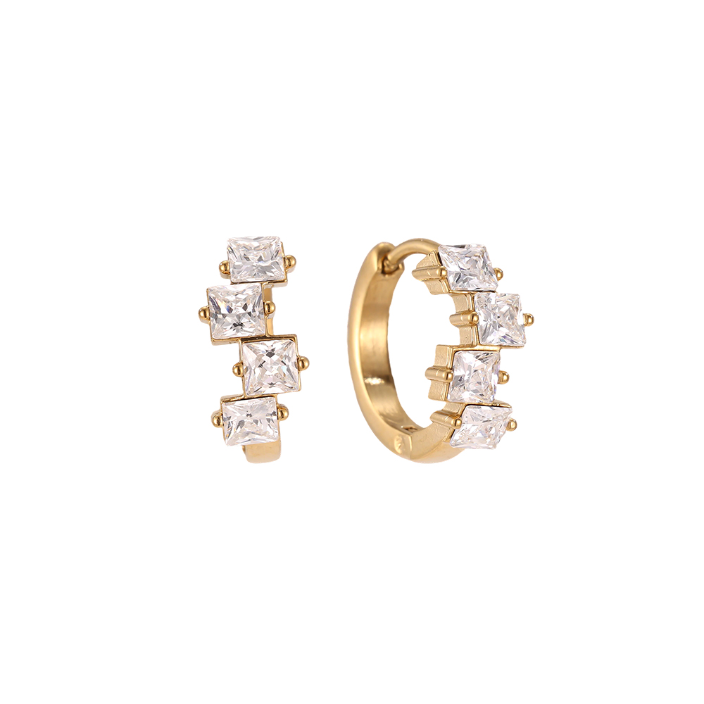 Stainless steel earrings, 15mm, with lots of small cubic zirconia stones