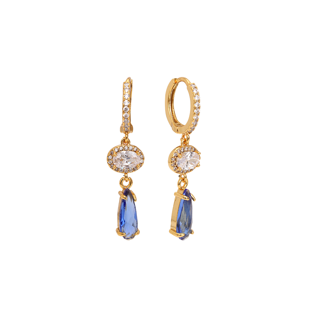 Gold-plated earrings Blue Drop Tear