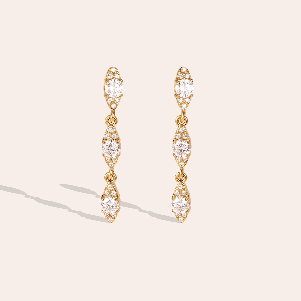 Stainless steel earrings, 35mm, with three sparkling zirconia stones