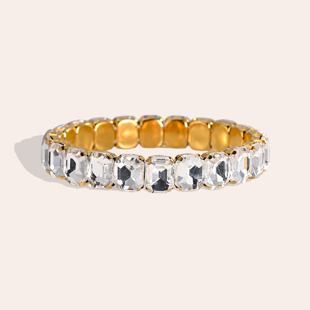Stainless steel elasticated bangle with square glass