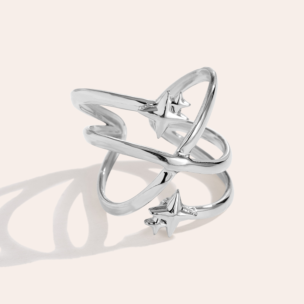 Adjustable stainless steel ring with multiple stars