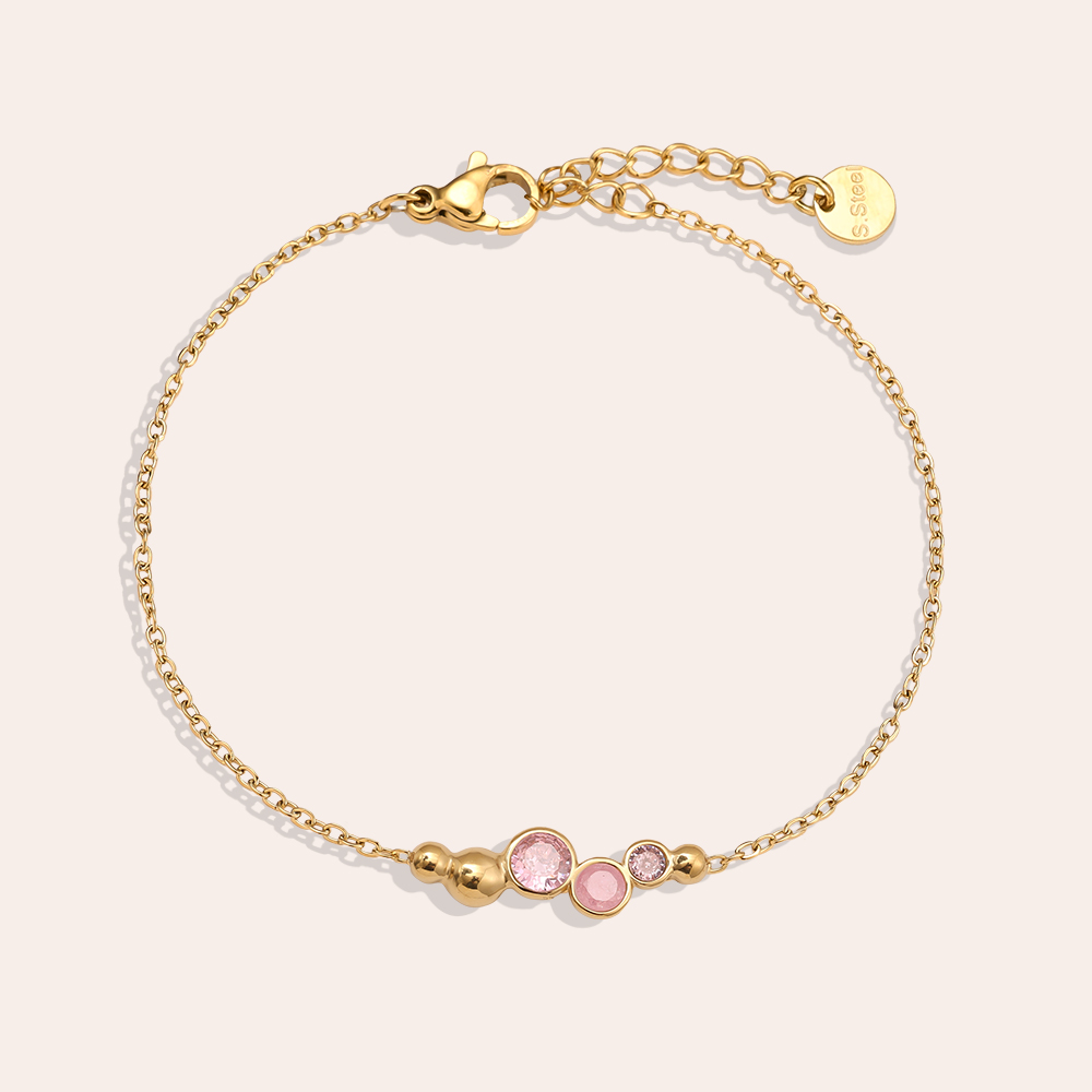 Stainless steel bracelet 17cm Pink Round Diamond