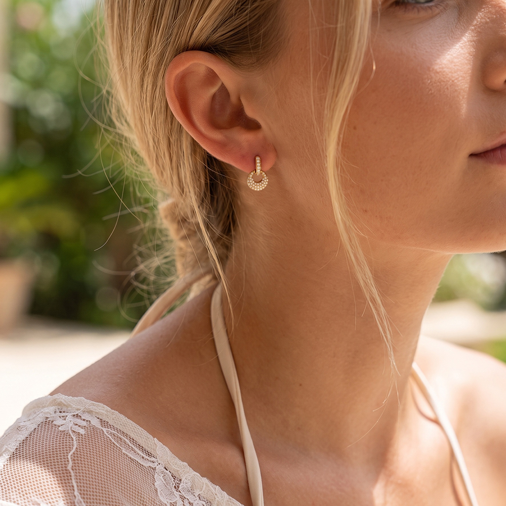 Stainless steel earrings, 15 mm, with two zirconia rings