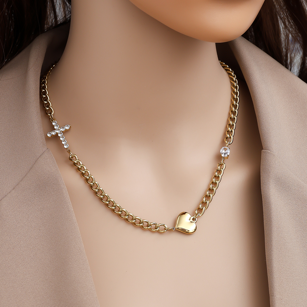 Stainless steel necklace 45cm Heart And Diamond Cross