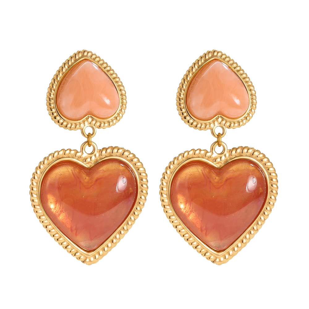 Stainless steel earrings 60mm acrylic vintage double heart